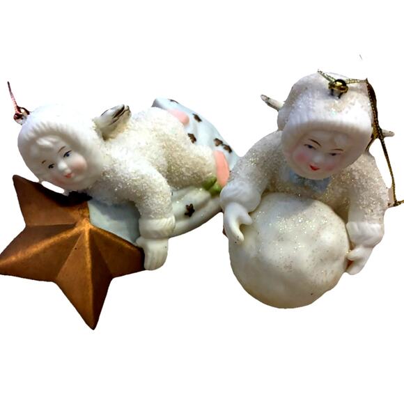 Department 56 Other - 2 VTG Bisque Porcelain Snow Babies Ornaments Angel Star Comet Department 56